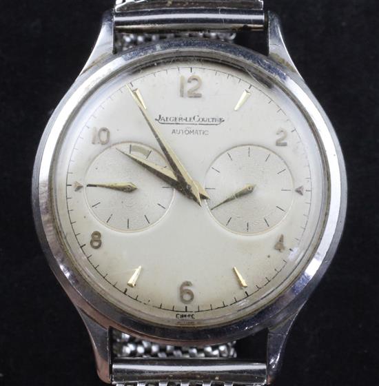 A gentlemans 1950s? stainless steel Jaeger LeCoultre automatic chronograph back-winding wrist watch,